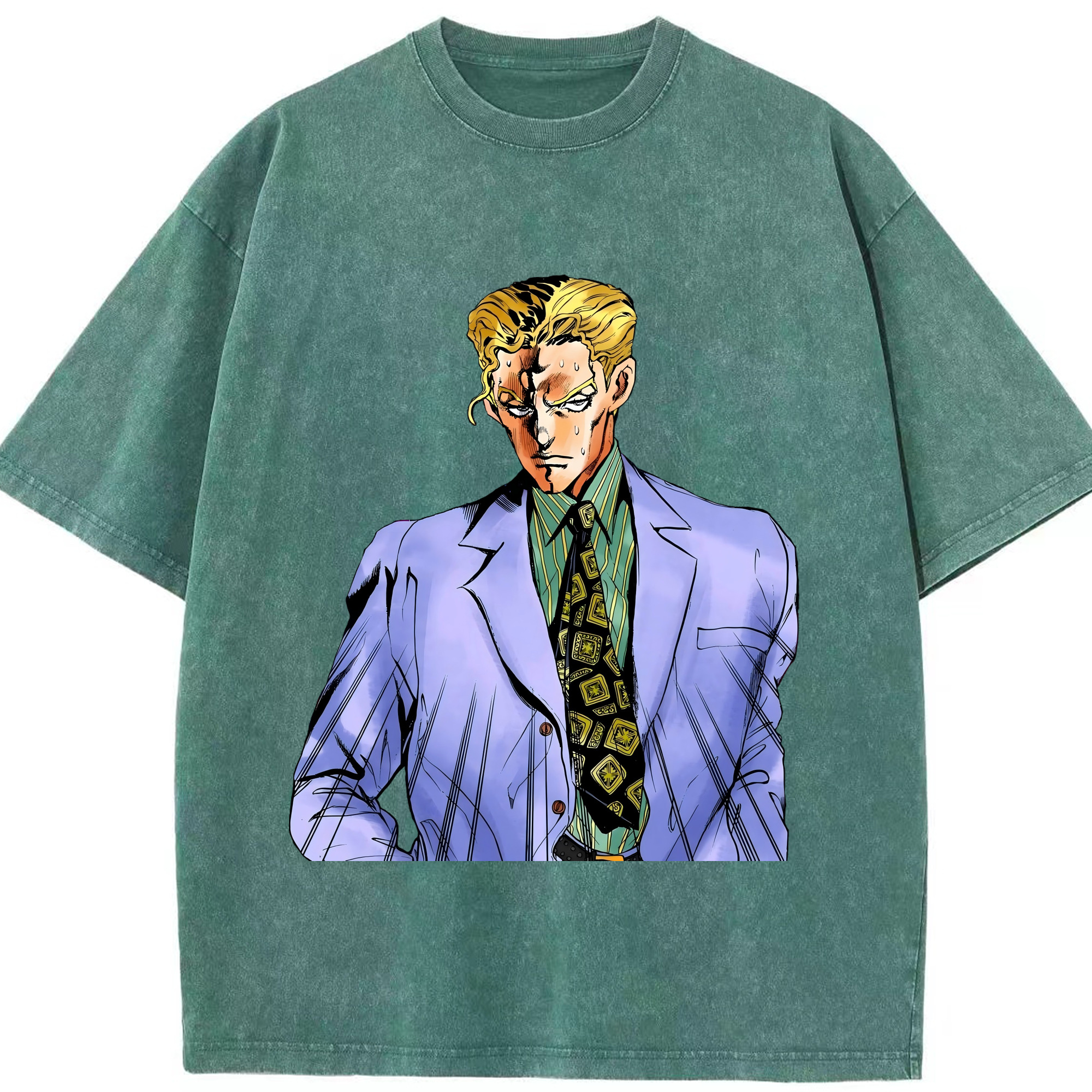 （画像用） ジョジョの奇妙な冒険 きら よしかげ JoJo's Bizarre Adventure Kira Yoshikage 綿100% ヴィンテージ風 半袖Tシャツ（フロントプリント）